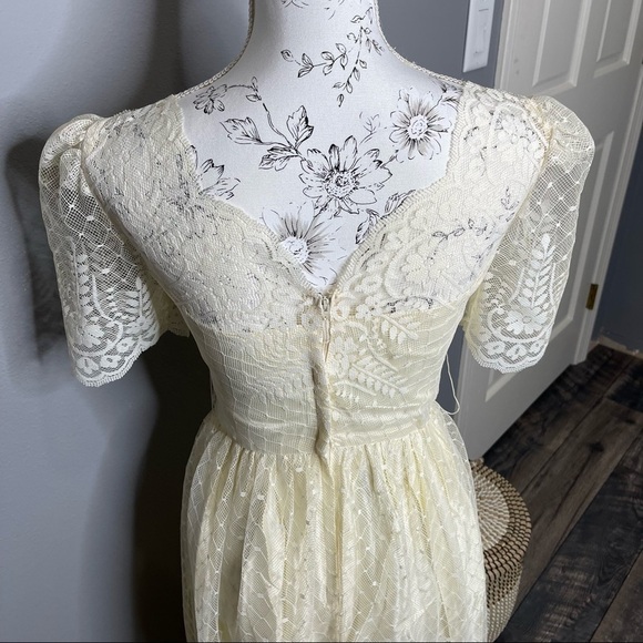 Vintage 50s 60s Wedding Dress Lace High Neck Ivory Zip Back Small Honey Fashion - Picture 4 of 6
